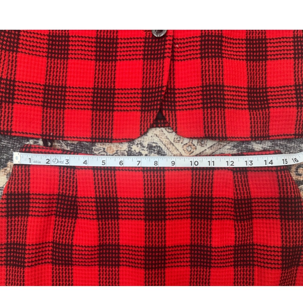Vintage Focus-2000 Red Black Plaid Wool Skirt Suit Blazer Set Size‎ 10 Retro - Picture 7 of 9